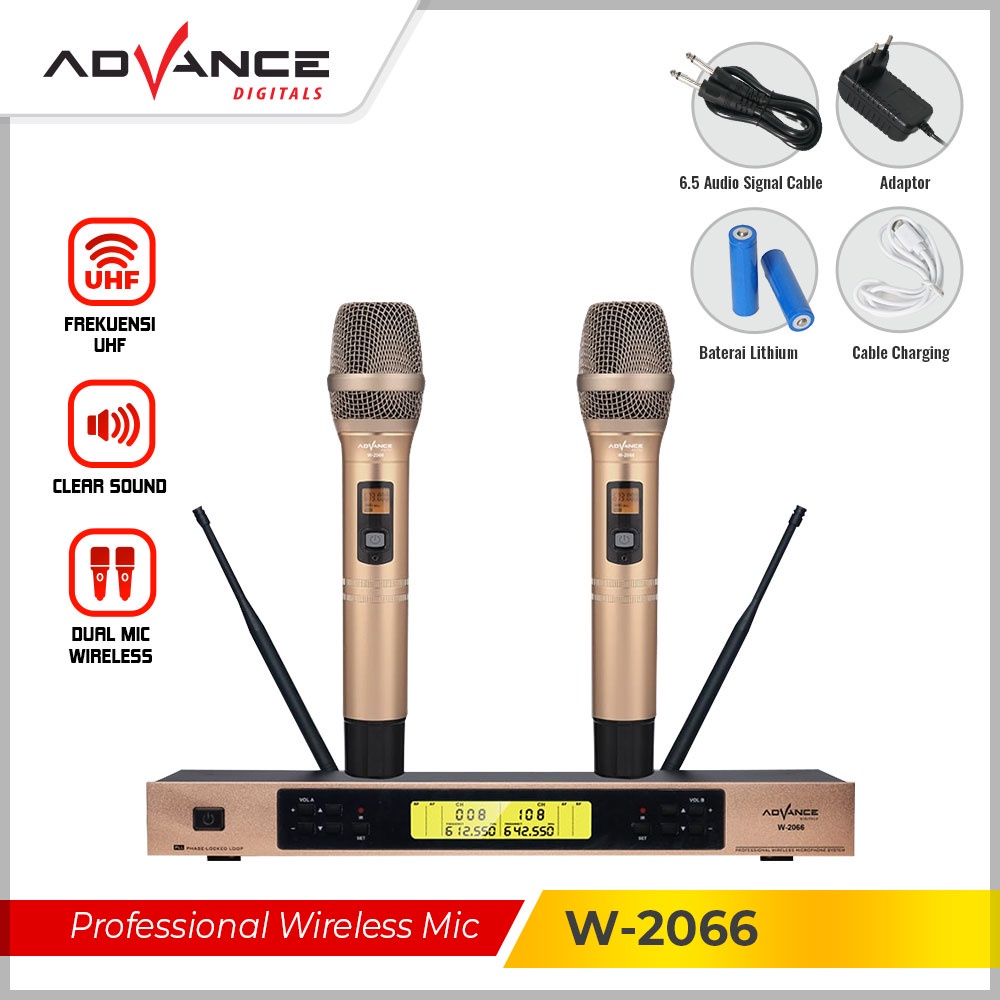 Advance Digitals Mic Wireless W-2066 UHF Digital Microphone System Jarak 30 Meter