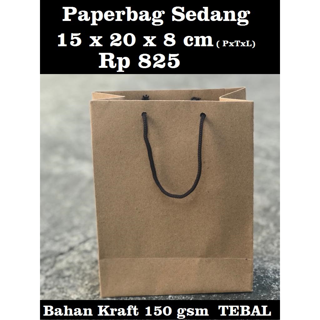 

Paper Bag Tas Kertas Kraft POLOS Uk 15 x 8 x 20 cm, TEBAL Berkualitas Bagus