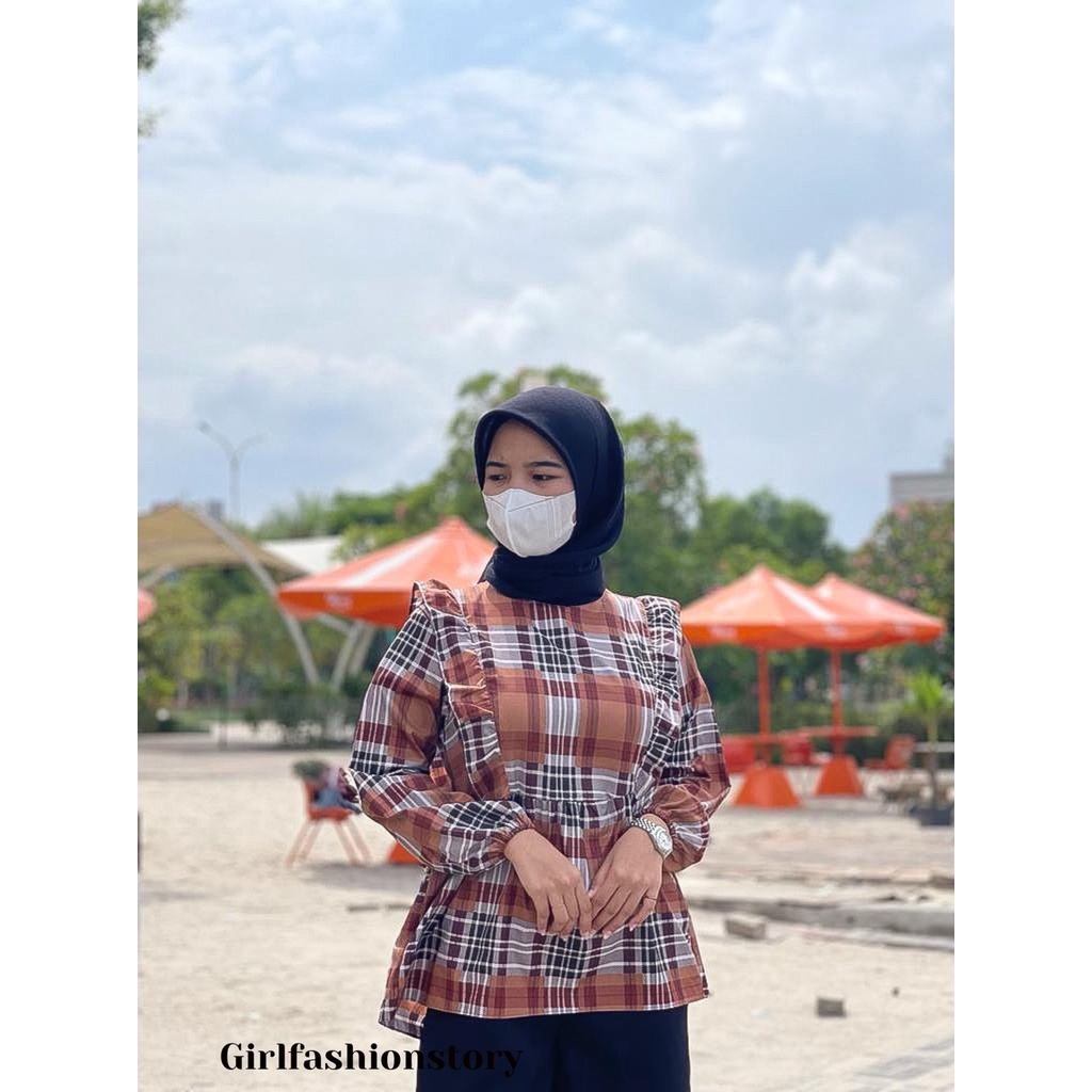 BEFAST - ZFS OOTD Wanita Blouse FICA / CIRELEA BLOUSE / Blouse Motif / Blouse Lengan Panjang / Blouse Motif Kotak-Kotak / Blouse Casual / Blouse Wanita Kekinian / Blouse Terbaru 2022