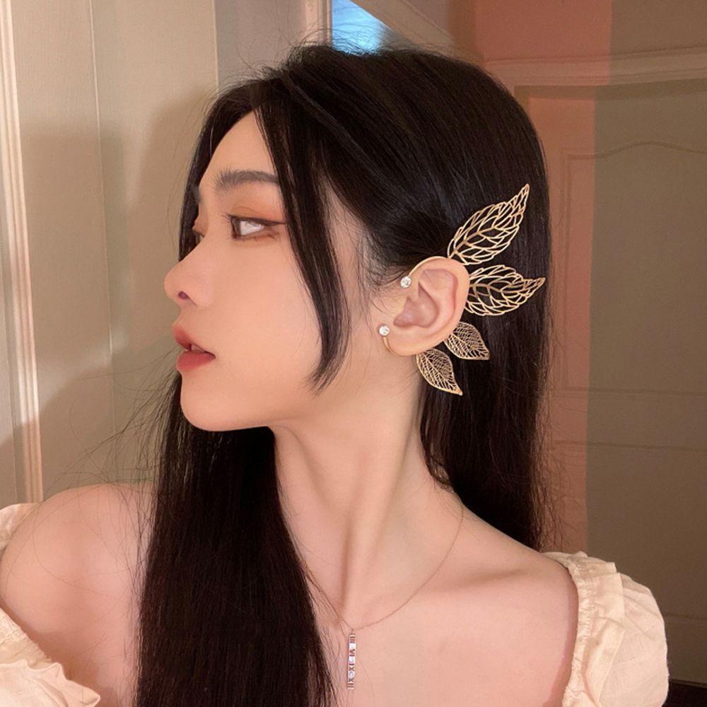 Agustina Wanita Klip Telinga Kiri Manis Geometris Daun Untuk Perempuan Tanpa Tindik Zirkon Klip On Anting