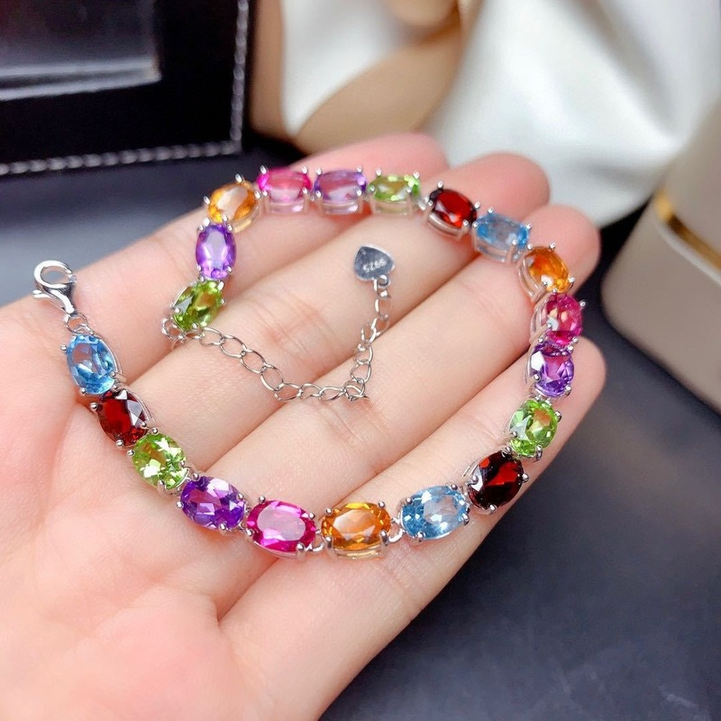 [Ready Stock]Fashion Personality Inlaid Colored Gemstone Bracelet Full Diamond Bracelet