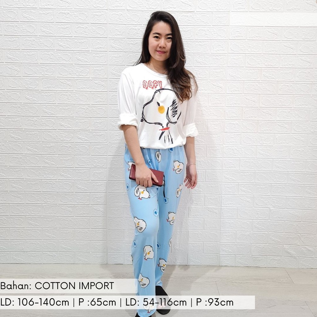 3520 kaos pajamas long dopy one set import big baju tidur