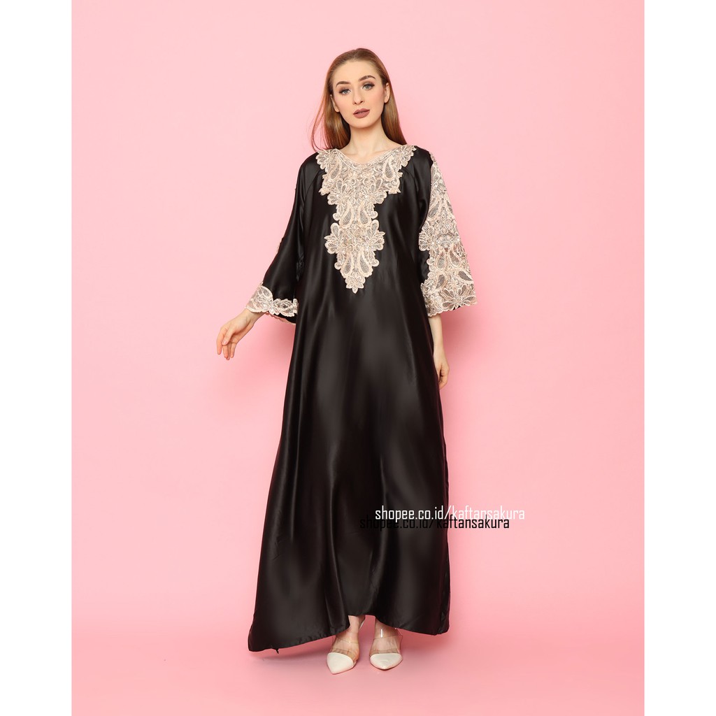 Kaftan Wanita Bordir Pesta Warna Hitam Putih Pink Bahan Satin Modern Cantik Murah Terbaru Grab Gojek