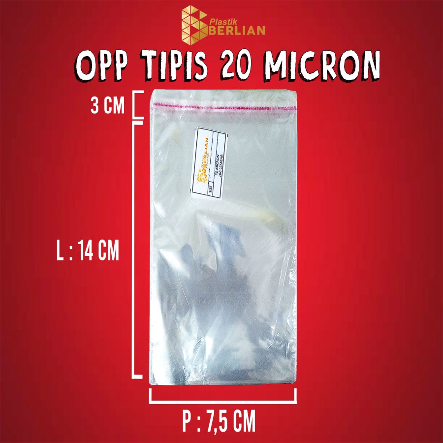 

7,5 x 14 cm Plastik OPP TIPIS (100 lbr) (lem/seal)