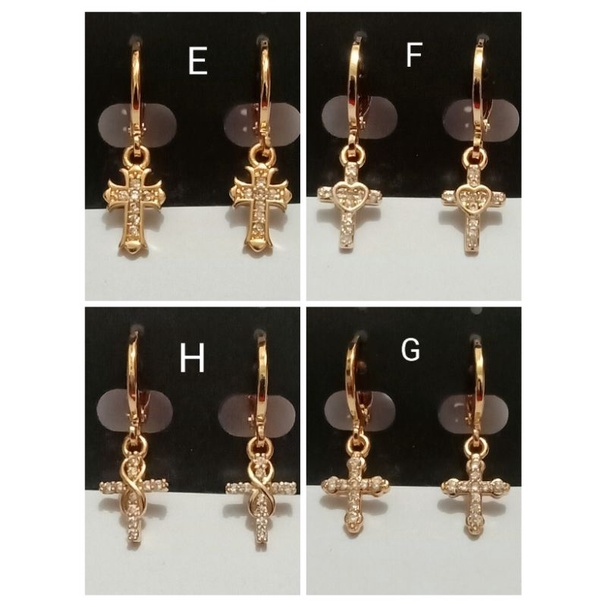 NJJ75. Anting xuping wanita lapis emas dgn mata zircon model salib