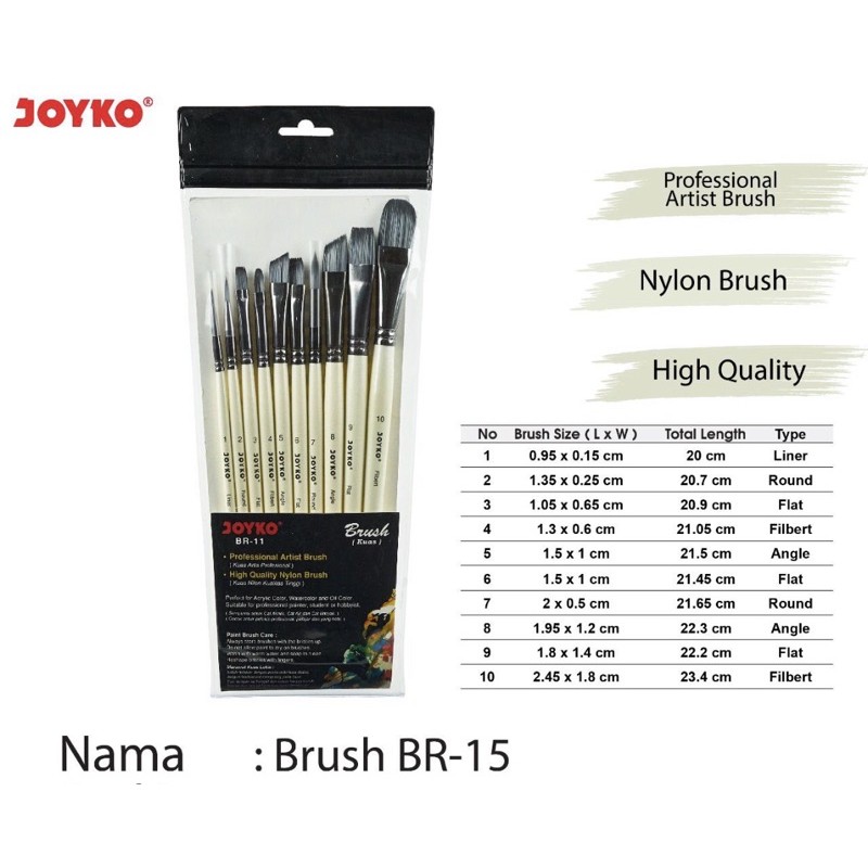 Kuas Joyko BR-15 Br15 / Mix Brush / Kuas Lukis Joyko Set 10