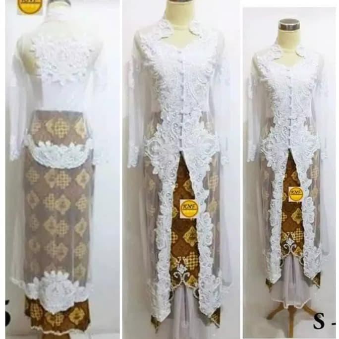 PROMO] Setelan Kebaya Akad Nikah Putih / Kebaya Pengantin Jumbo - Atasan saja, L