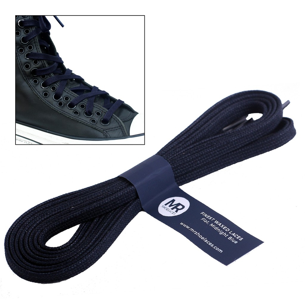 MR Shoelaces FT29 Midnight Blue - Tali Sepatu Lilin 6-7mm Gepeng Flat Pipih (Waxed Laces) 90cm 120cm 150cm 200cm - Premium Shoelace