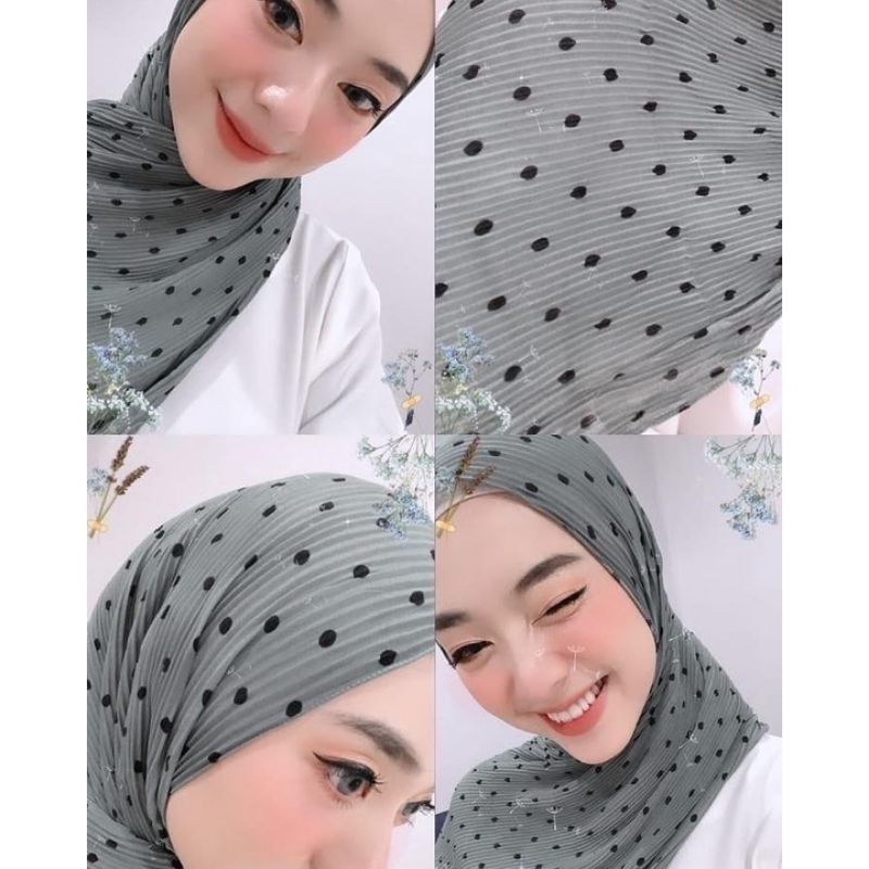 Pashmina Plisket Motif Polkadot // Ceruty Babydoll 180x75//pasmina plisket motif