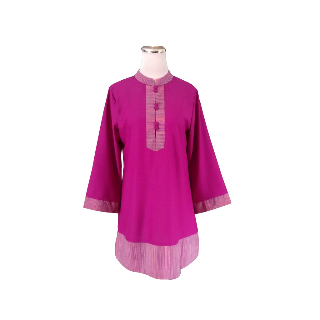 Atasan Wanita Blouse Katun Jepang Kombinasi Lurik