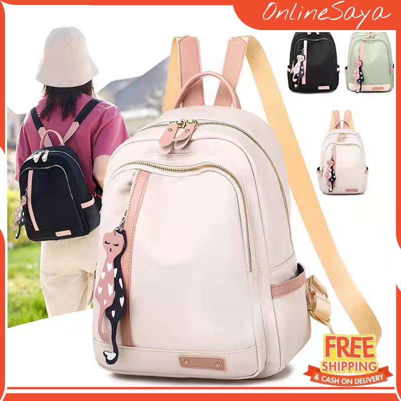 Tas Ransel Wanita Import Free Gantungan Kucing Lucu OS422022 Backpack - Anti Air