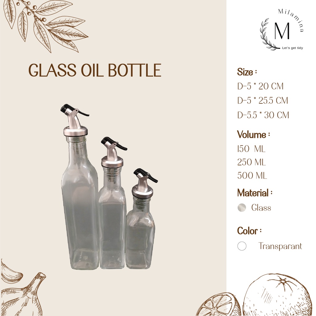Botol Kaca Minyak Goreng Tutup Stainless/ Botol  Kaca untuk Minyak Goreng/ Botol Minyak Goreng - BM