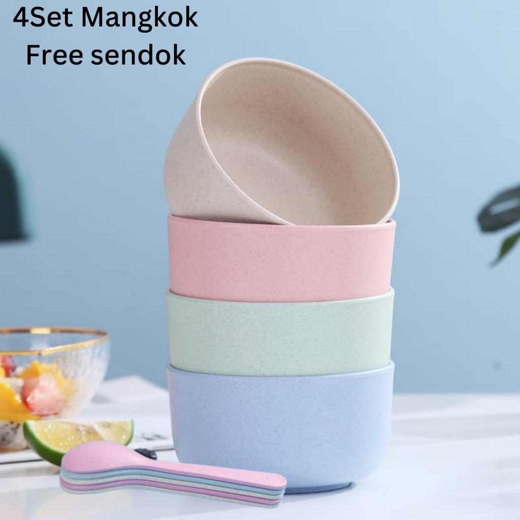 Set 4pcs Mangkok Wheat Straw Bowl / Alat Makan Berbahan Jerami Ramah Lingkungan BPA FREE