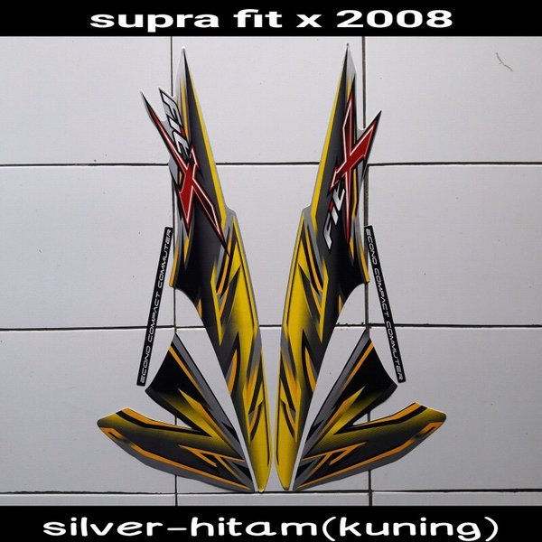 Stiker Motor Supra Fit X 2008 Silver-hitam-kuning