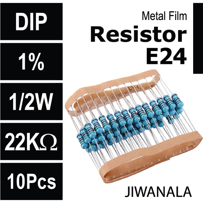 10pcs Resistor Metal Film DIP 1/2W 0.5W 1% 22k ohm