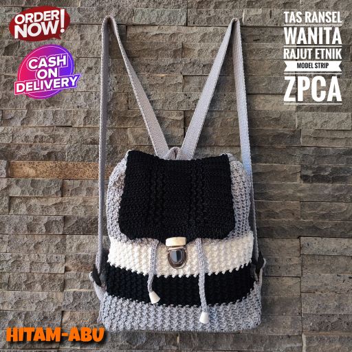 Tas Ransel Rajut Wanita Strip Milenial Terlaris