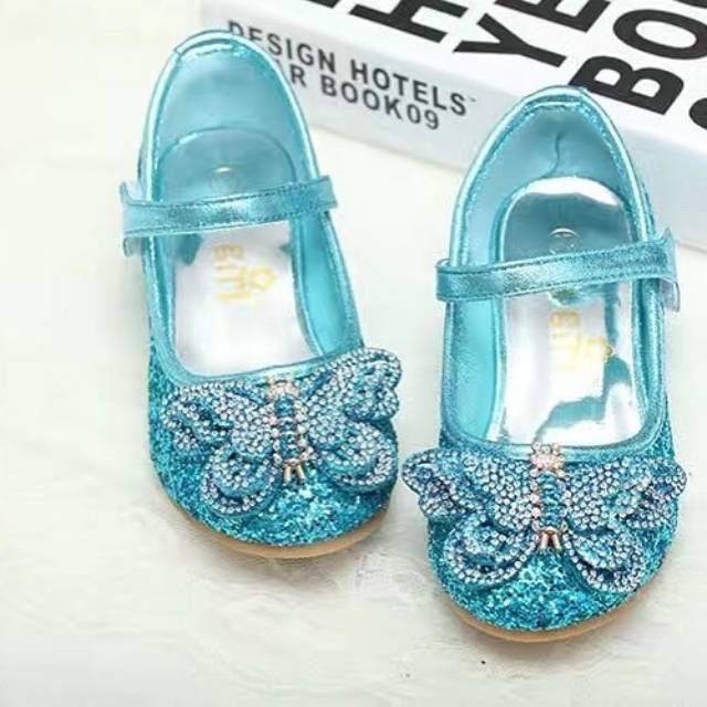 GA3052 PREMIUM CINDERELLA SHOES BLUE / sepatu pesta anak perempuan heels