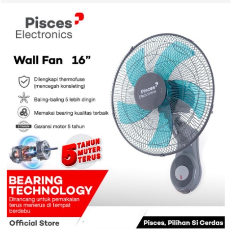 [ PISCES ] Kipas Angin Dinding / Wall Fan Pisces WF-1611 PRO 16 Inci - Teknologi Bearing &amp; Thermofuse!