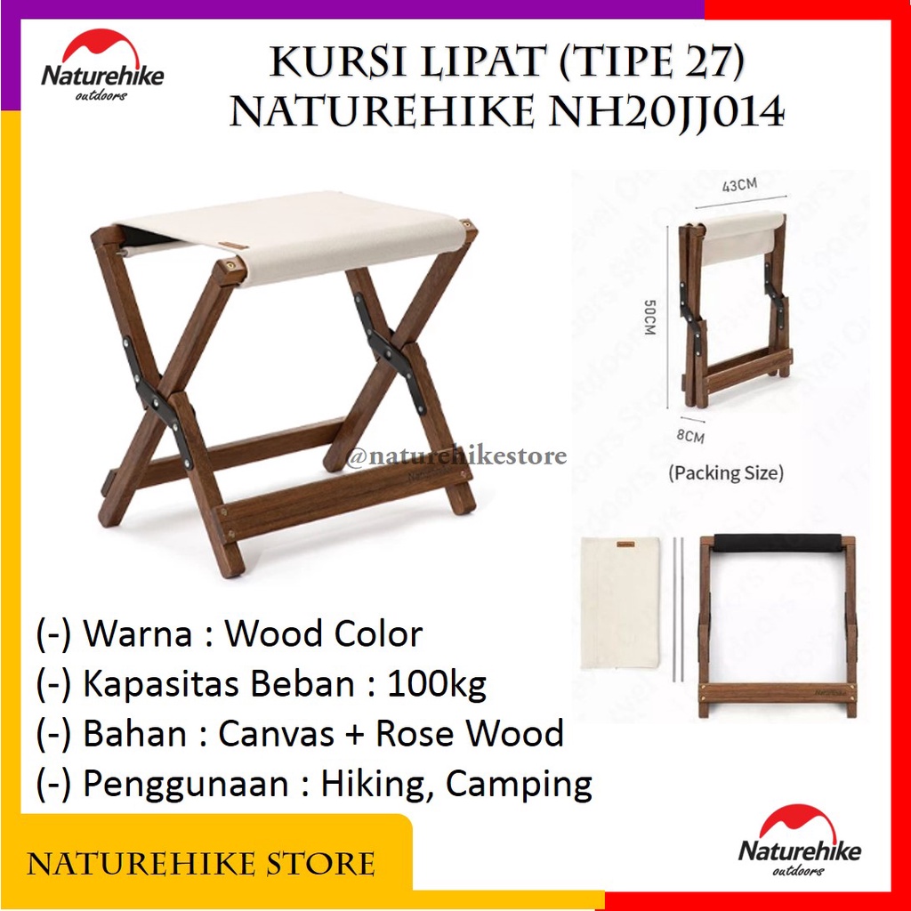 Kursi Lipat Bangku Mini Kayu Camping Outdoor Gunung Ultralight Hiking Tipe 27 Naturehike NH20JJ014