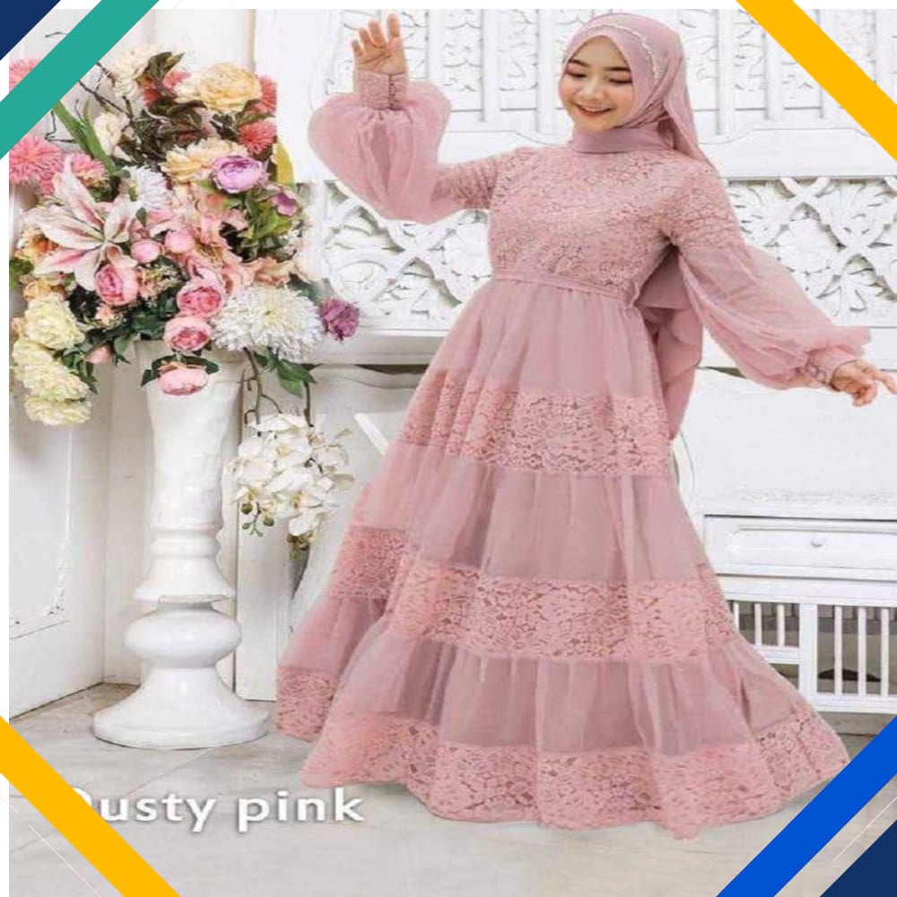 MAXI HASANAH DUSTY Kekinian Gamis 0100 Premium UKX Baju Gamis Wanita Terbaru
