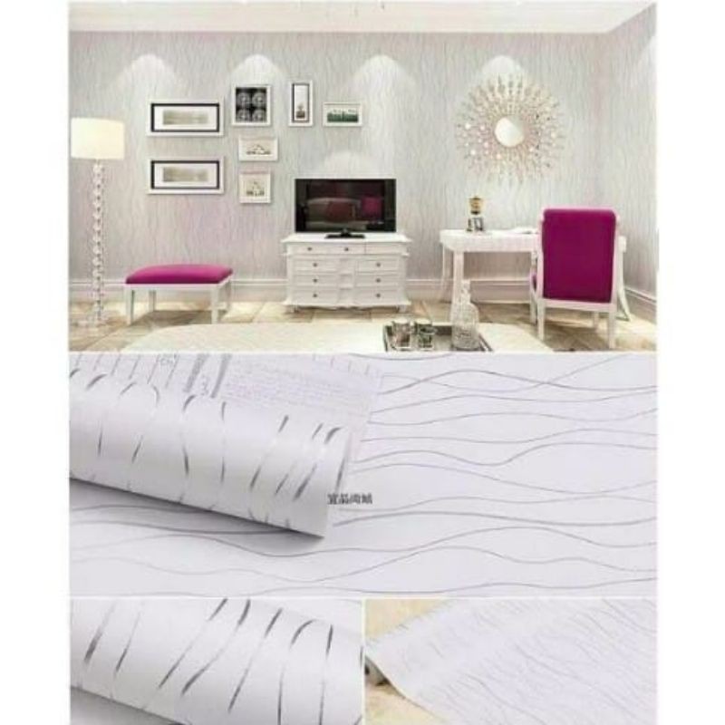 Walpeper dinding motif 3D / ungu / biru / kuning / putih / kayu / walpaper dekorasi-SALUR SILVER