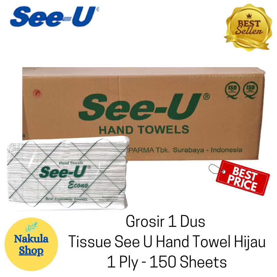 GROSIR 1 DUS Tissue See U Hand Towel Econo HIjau 150 Sheets - 20 Pack