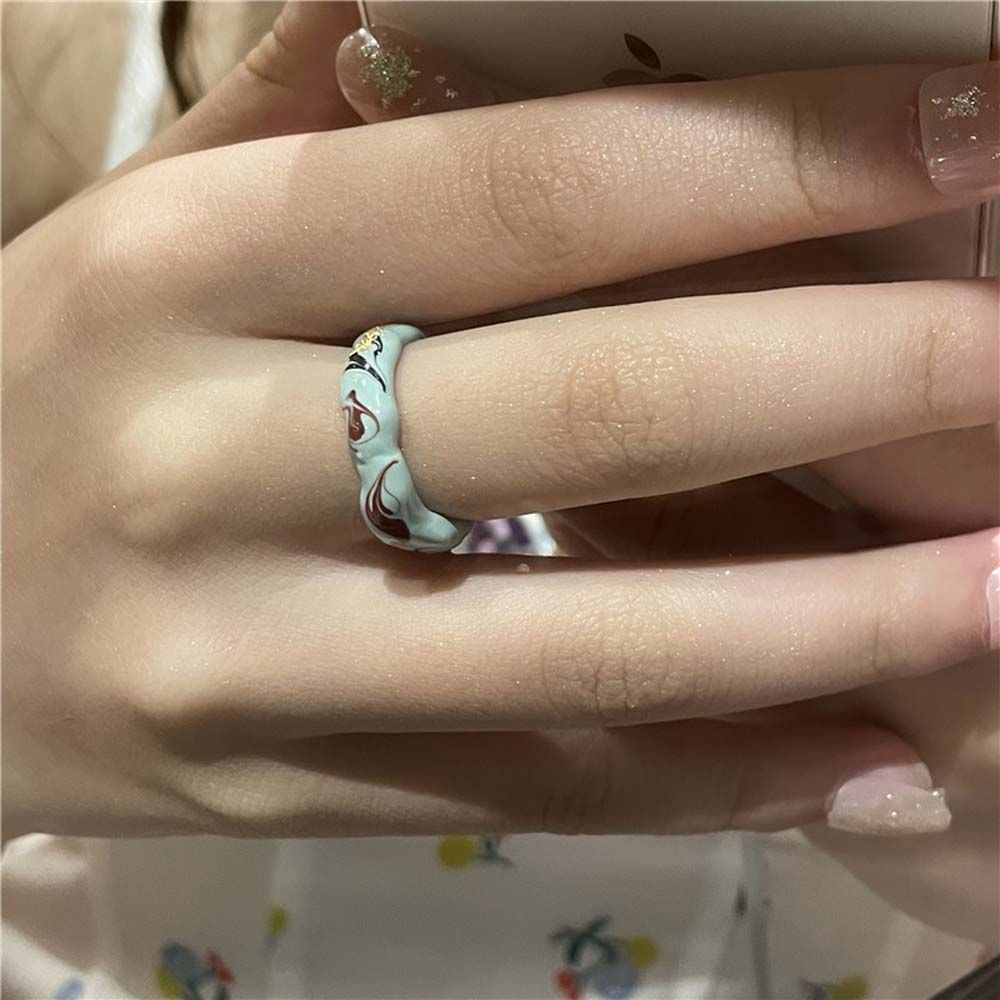 Needway  Retro Open Ring Personality Fashion Jewelry Finger Rings Women Pearl Korean Temperament Painted Flower Girls Alloy/Multicolor