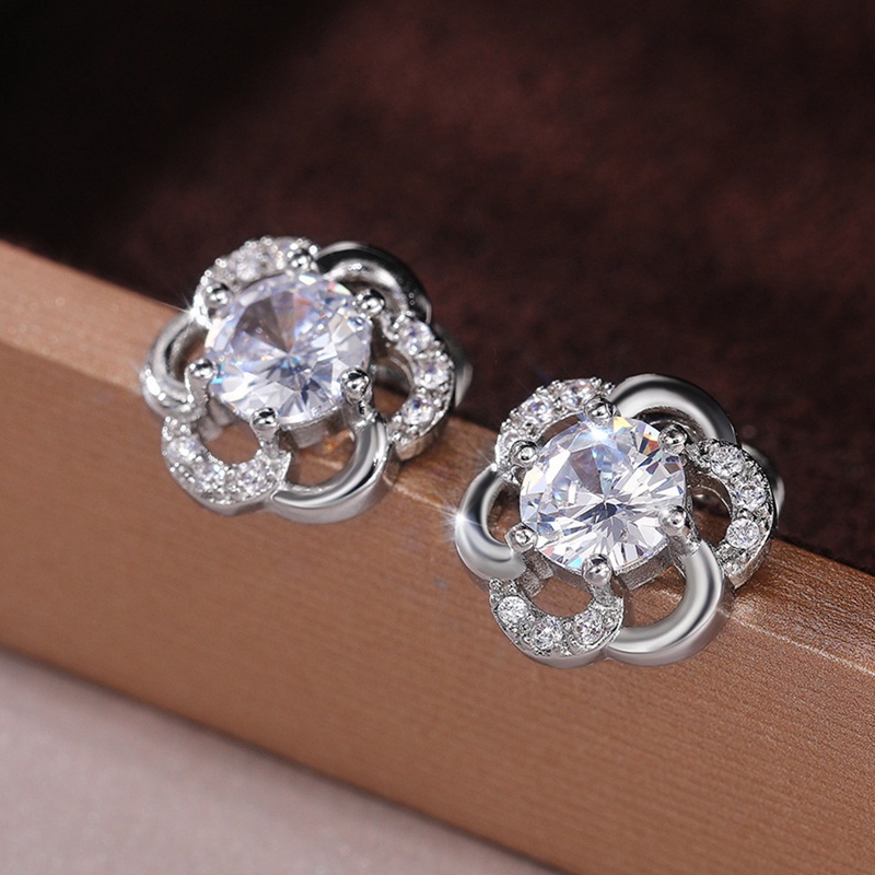 Bling Bling Flower Shaped Stud Earrings Engagement Wedding Accessories For Women Aesthetic Earrings Jewelry