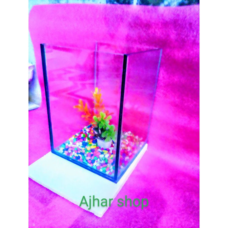 aquarium aquascape uk 15x15x20 +tanaman hias sintetis+batu warna bagus untuk ikan cupang / gupy
