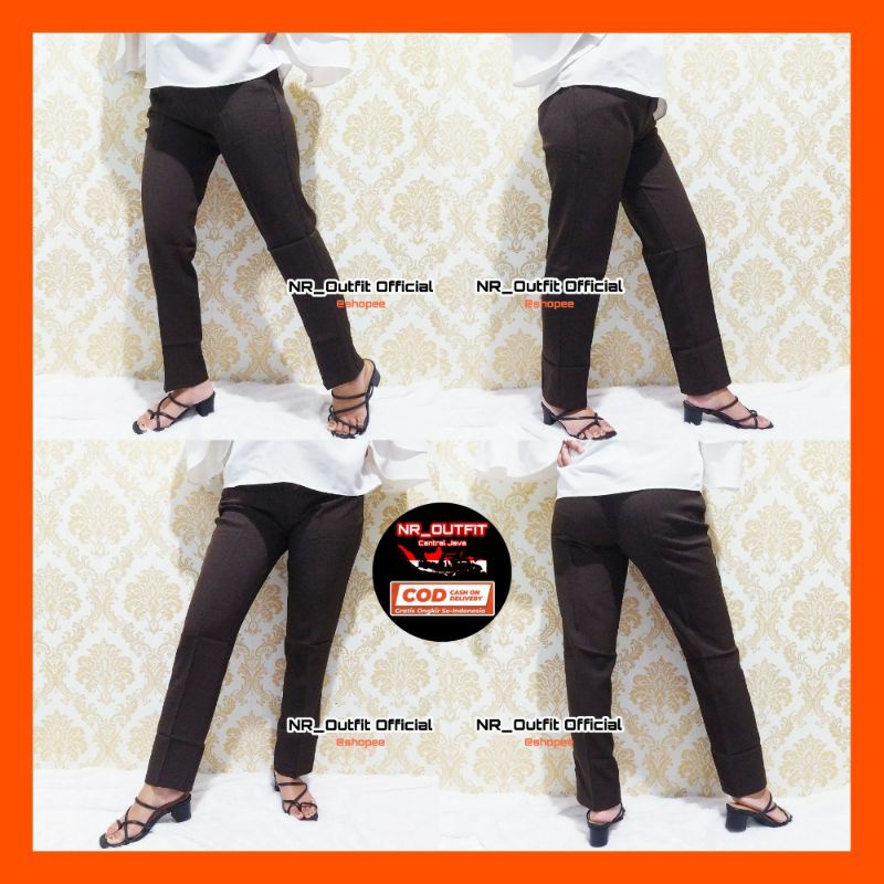 Celana Kantor Wanita Jumbo Full pinggang karet High Quality Bahan Formal Big Size