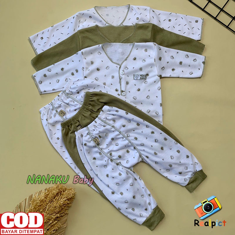 Isi 6 PCS Baju Celana Bayi / 3 Setel Baju Lengan Panjang Celana Pempers Panjang Bayi Usia 0-3 Bulan Seri Army - Anababy