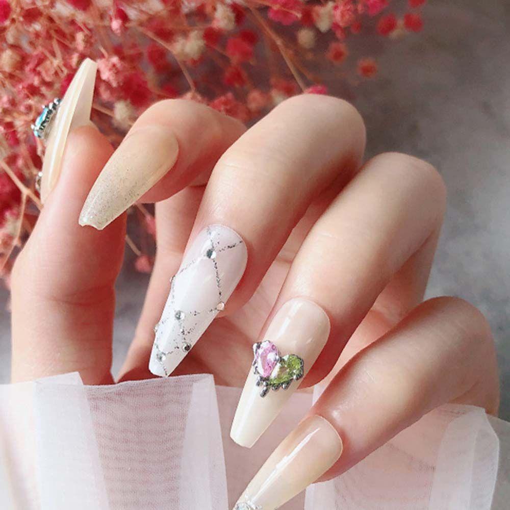 AUGUSTINA Agustina Jantung Kuku Berlian Buatan Mewah Shiny Nail Ornaments Duawarna Flatback Zirkon Nail Art Dekorasi