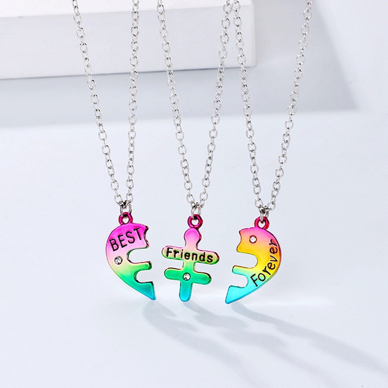 3pcs / Set Kalung Persahabatan Bentuk Hati Motif Tulisan Best Friend Forever Warna-Warni