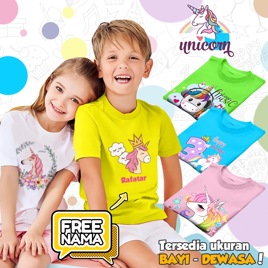 [FREE NAMA!!] Baju Kaos COUPLE DEWASA UNICORN BANYAK MOTIFF