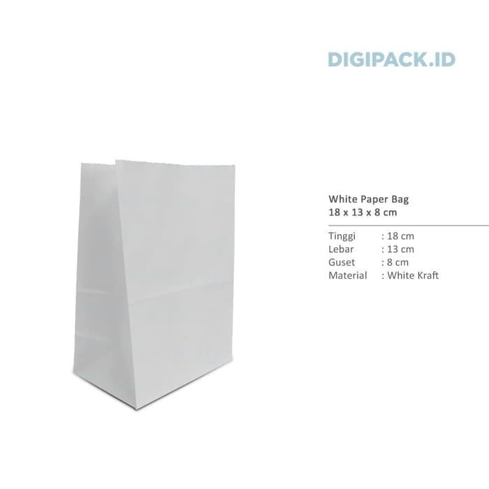 

MURAH [Digipack] White Paper Bag 13 x 8 x 18 | Kantong Kertas Roti Snack
