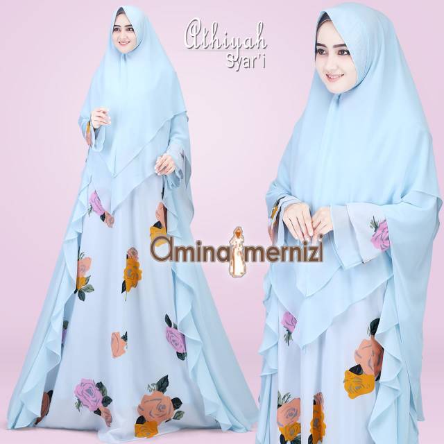 Athiyah by Amina Mernizi Original Design - Gamis Syari Crepe Motif mix Velvet Terbaru Modern Stylish