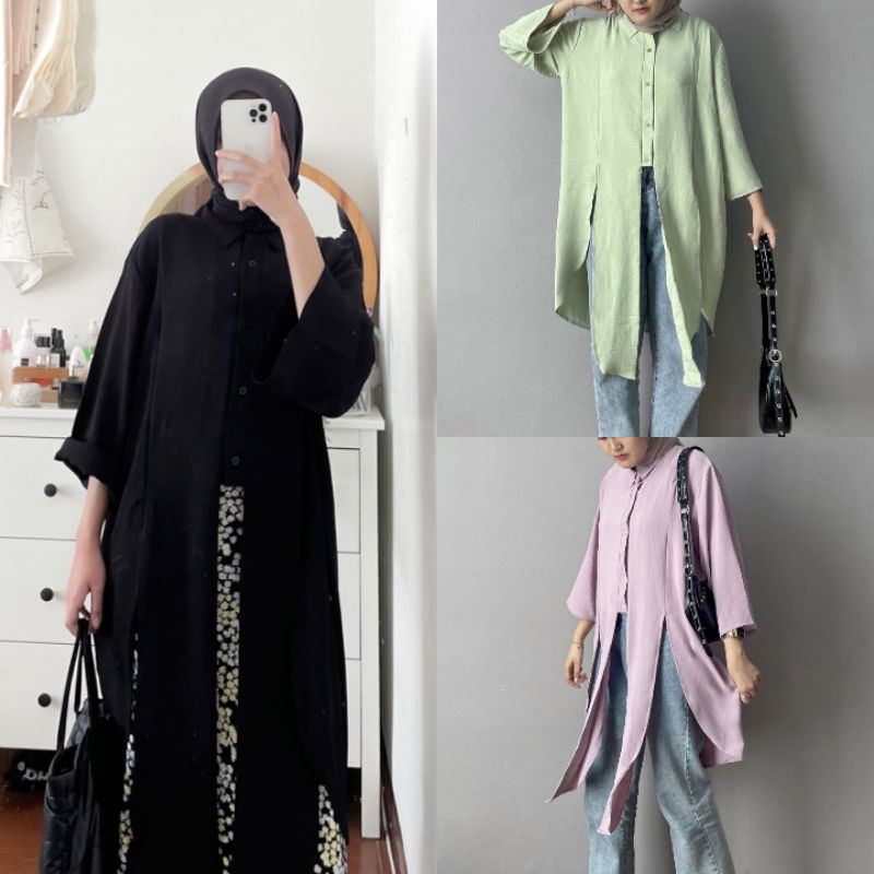 RARELY SHIRT AERI KEMEJA CRINKLE WANITA PANJANG CRINCLE AIRFLOW OVERSIZE JUMBO LD 120 OOTD REMAJA DEWASA KEKINIAN