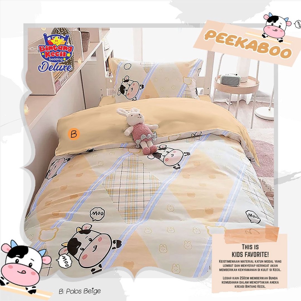 bedcover saja motif sapi cow milk peekaboo ukuran single, doble dan king/jumbo