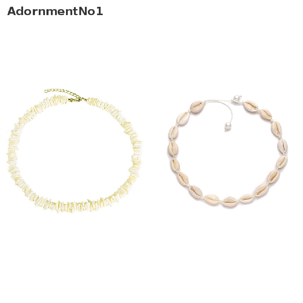 (AdornmentNo1) 4 Pcs / Set Kalung Choker + Anting Tusuk + Gelang Tangan + Mutiara + Kerang Laut Bohemian Untuk Wanita / Pantai