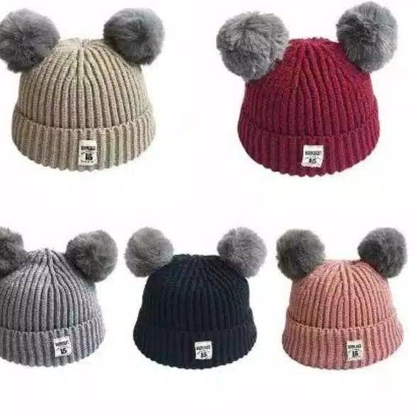 Super Irit [TOKO1234] TOPI RAJUT POMPOM BULU ANAK / TOPI KUPLUK WOOL RAJUT HANGAT BAYI / ANAK UNISEX