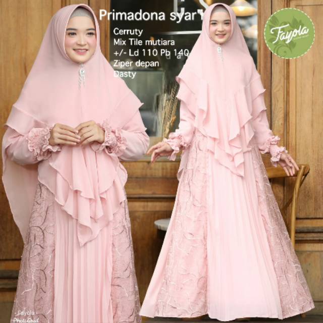 Primadona syari bahan ceruty mix tille mutiara-ziper depan-by fayola