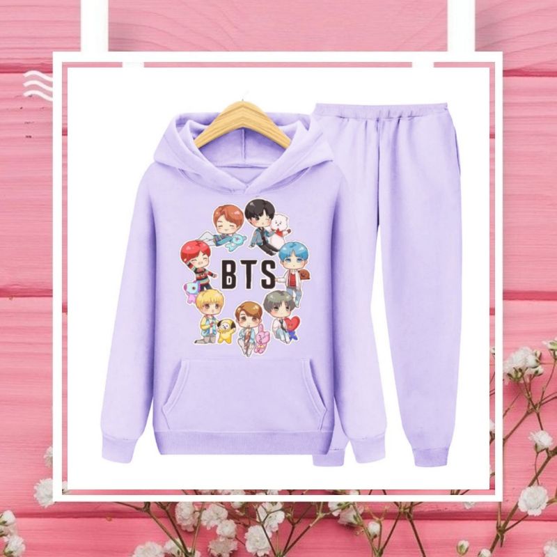 Setelan Sweater Hoodie Anak Perempuan Lengan panjang dan Celana panjang Terbaru 2022 Stelan Anak Cewek Kekinian Murah Kekinian Murah Korea Style Size S 4 5 6 Tahun M 7 8  9 Tahun XL 10 11 12 Tahun  BTS Bulat