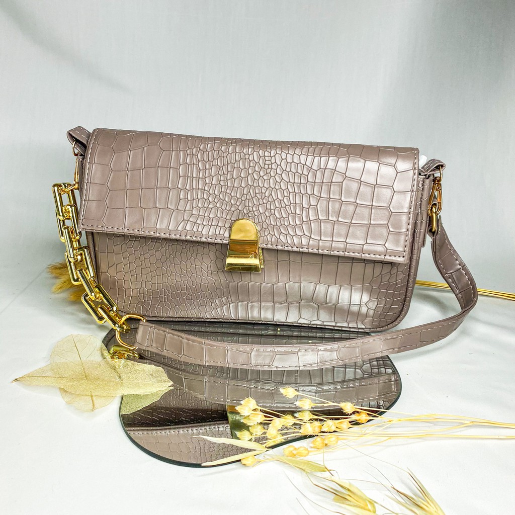 Tas Selempang Wanita (Chain Croco Nude)