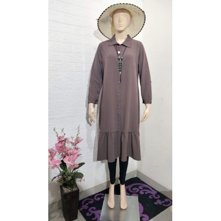 tunik wanita model terbaru kancing full dan rempel bawah