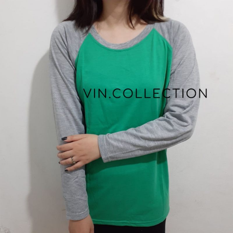 Kaos polos raglan pria wanita - hijau tosca kombinasi misty