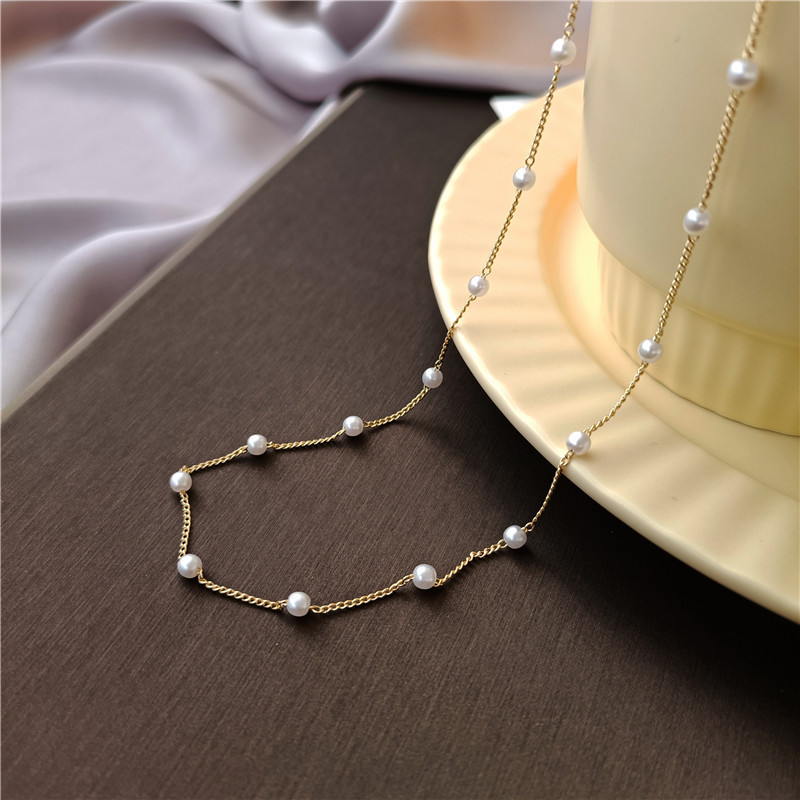 Kalung Choker Rantai Manik-Manik Mutiara Model Simple Untuk Wanita