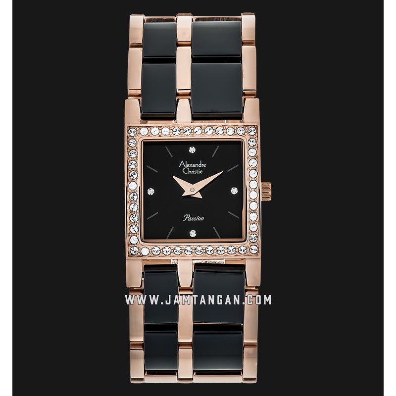 Alexandre Christie AC 2314 LH BRGBA Ladies Black Dial Dual Tone Stainless Steel With Ceramic Strap