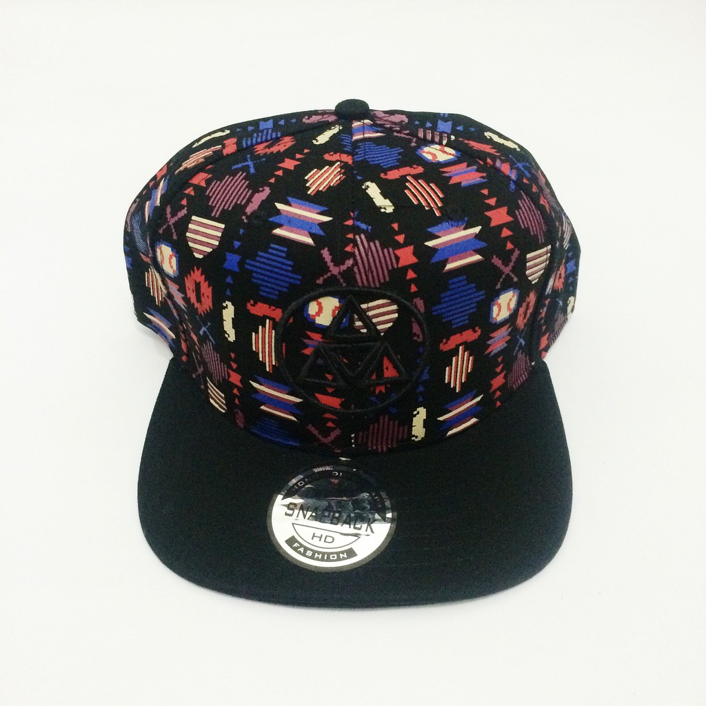Topi Snapback Hitam Ungu Corak import murah