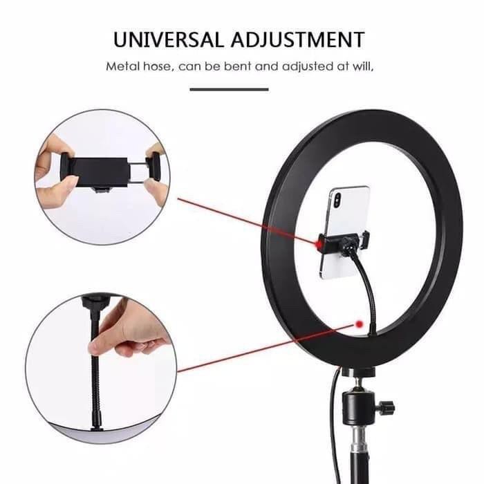 Tripod Besi 2.1 + LED 26cm RING LIGHT LED 26CM Lampu 26 cm Make Up Vlog Lampu Ringlight Tripod 1.6m