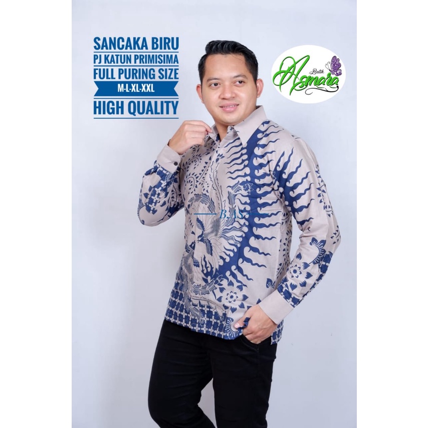 SANCAKA BIRU ASMARA BATIKSOLOAMANAH BAJU KEMEJA BATIK SOLO PRIA LENGAN PANJANG PENDEK LAPIS FURING ATASAN PREMIUM MODERN KATUN HALUS KEMBANG PAGER KAWIJAYAN COKLAT ABISENA COKLAT ANTASENA BIRU MAHABARATA KAWIJAYAN HIJAU PEKSI TRUNTUM BIRU NDARU MERAH KLA